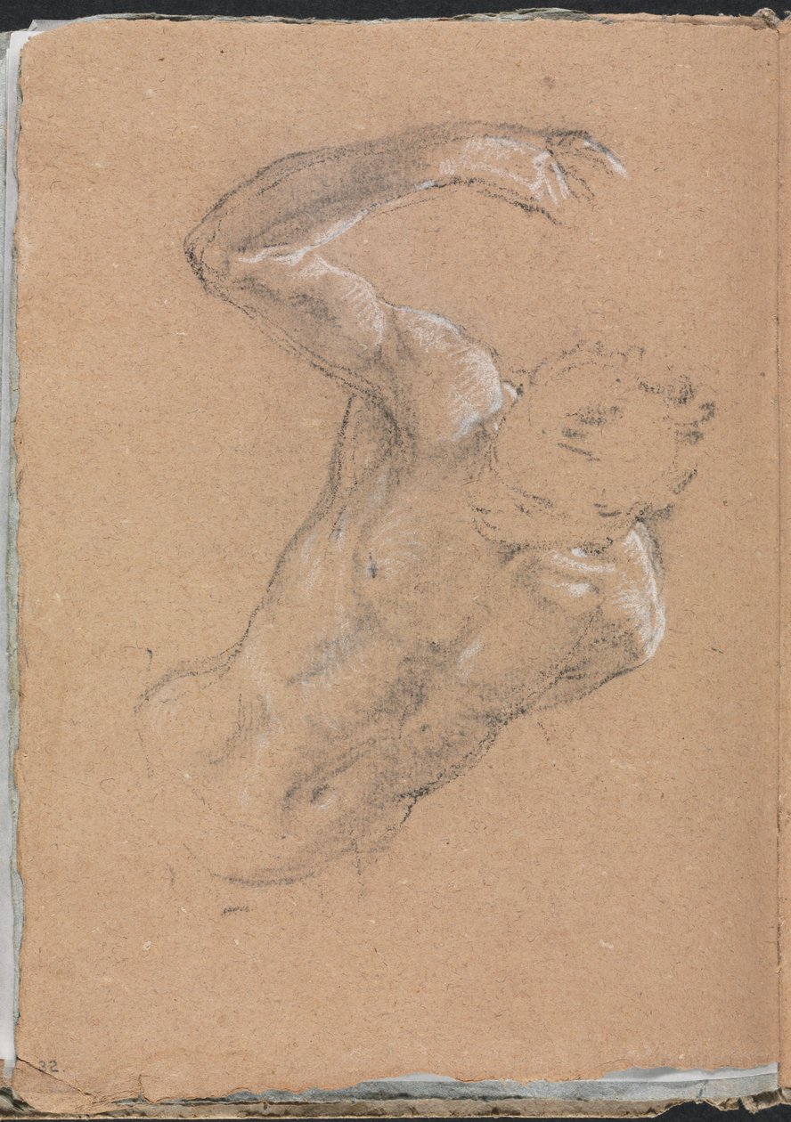 Verona vázlatfüzet: Férfi akt felemelt jobb karral, 32. oldal, 1760. alkotó: Francesco Lorenzi