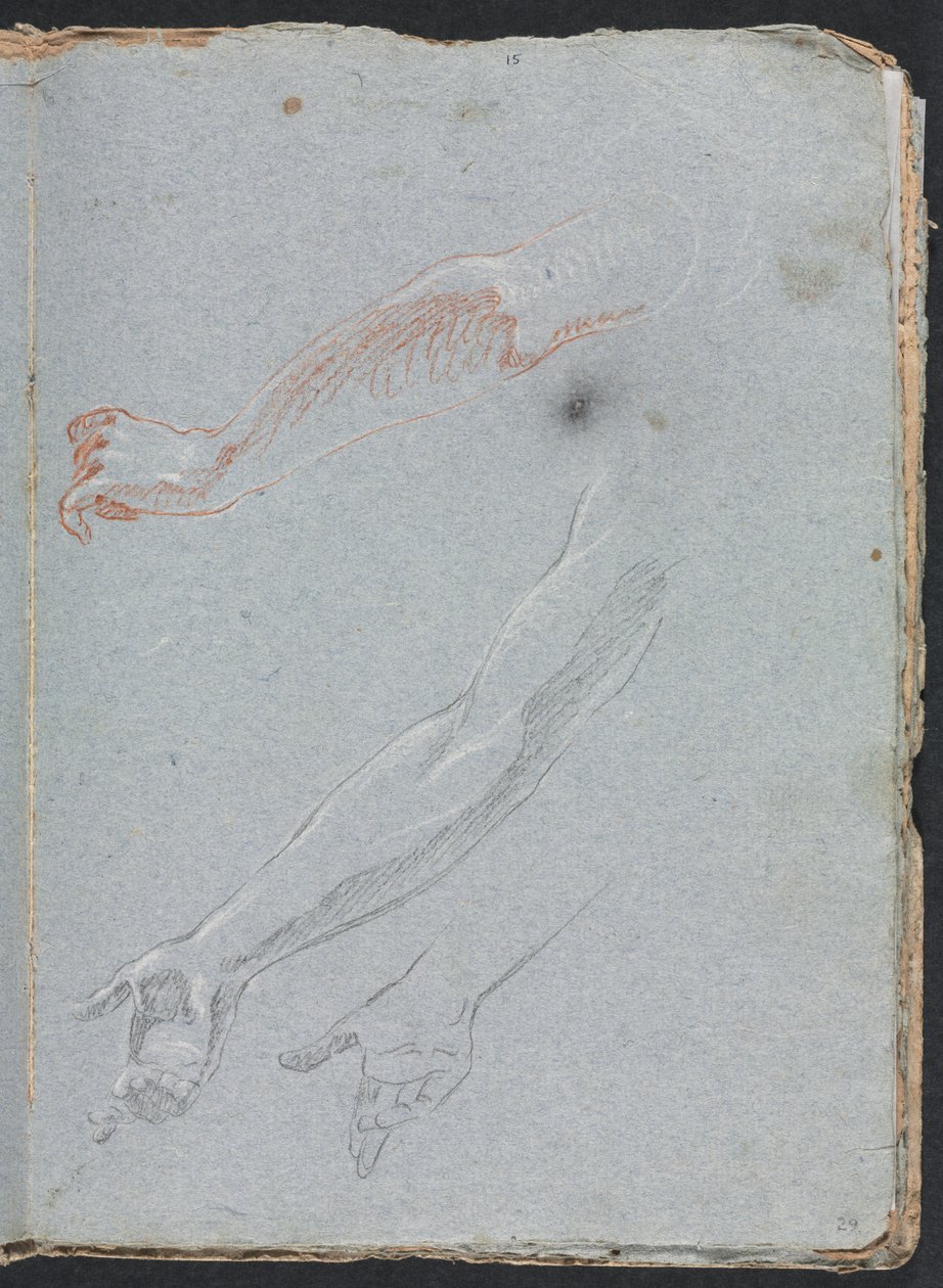 Verona Vázlatfüzet: A kezek és a karok tanulmányozása 29. oldal, 1760. alkotó: Francesco Lorenzi
