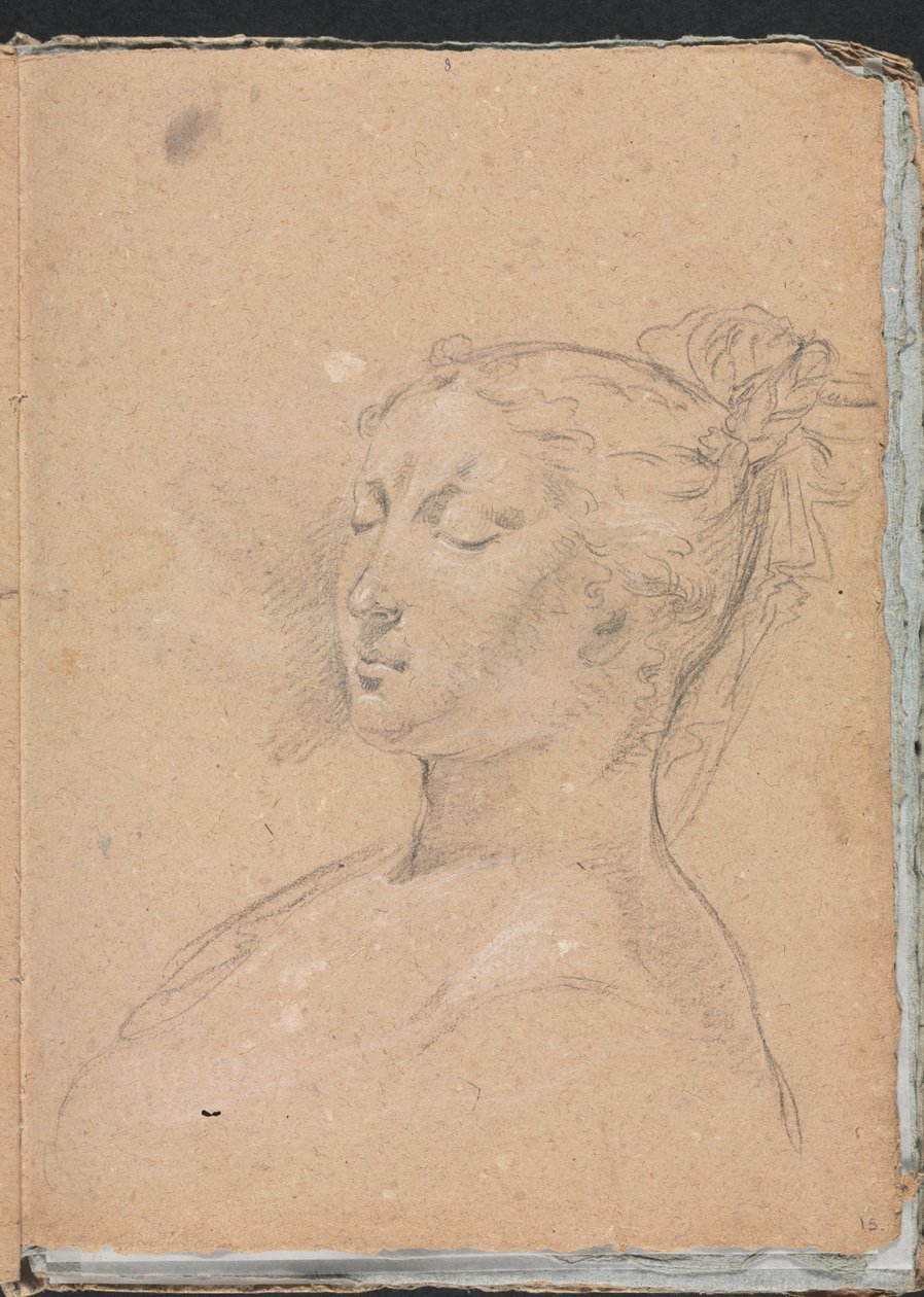 Verona vázlatfüzet: Csukott szemű nő, 1760. 15. oldal. alkotó: Francesco Lorenzi