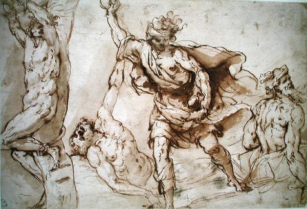 Tanulmányok Szent Sebestyén vértanúságához és Szent István megkövezéséhez (w.c papíron) alkotó: Francesco Maffei