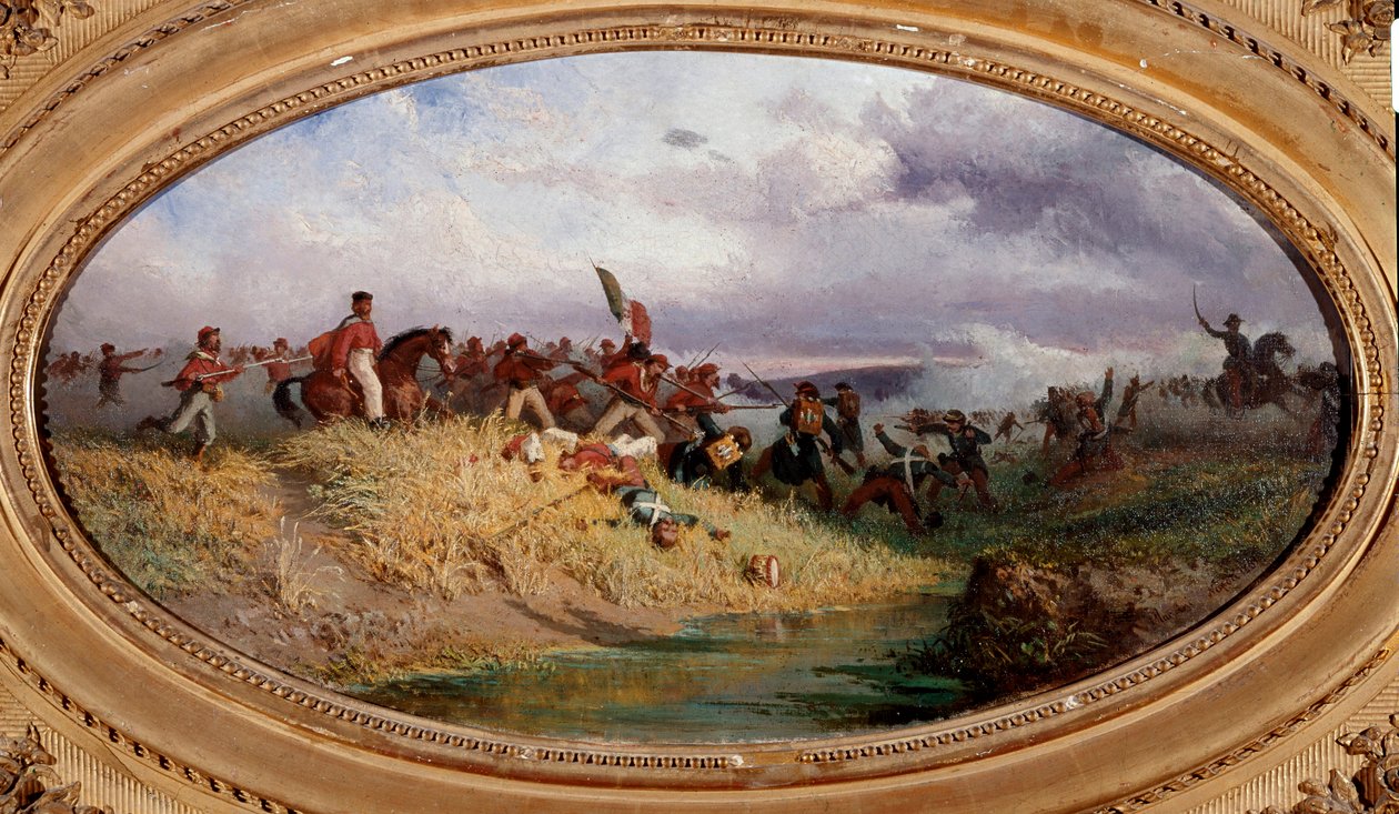 Risorgimento: „” Giuseppe Garibaldi olasz hazafi áthalad a Volturno folyón”” Francesco Mancini (1830-1905) festménye Nápoly, Museo Nazionale di alkotó: Francesco Mancini