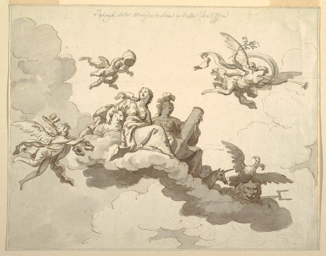 Rajz, Tervezés egy festett mennyezethez: 1780 körül. alkotó: Francesco Manno