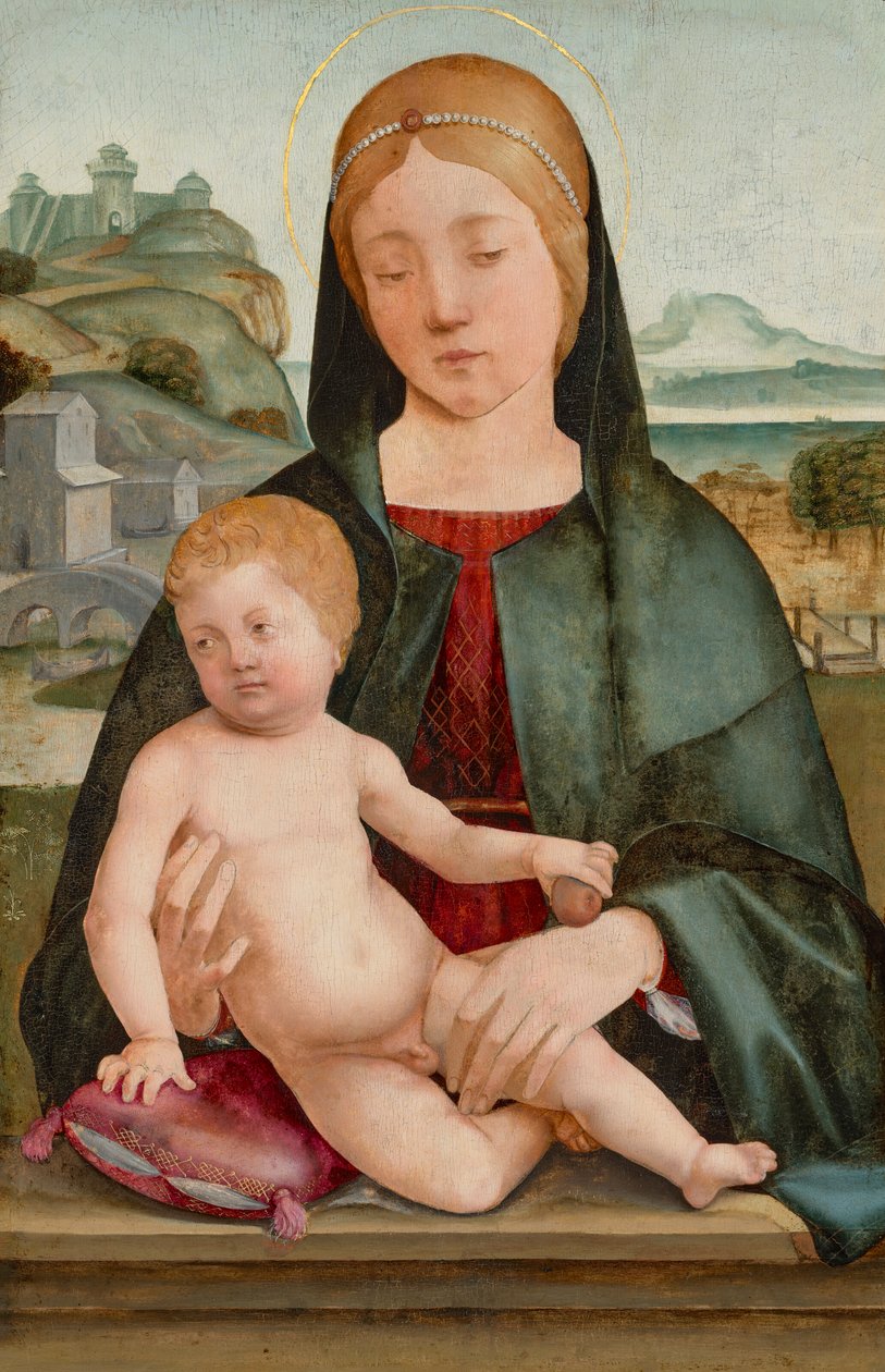 Madonna és gyermeke egy tájképben alkotó: Francesco Marmitta