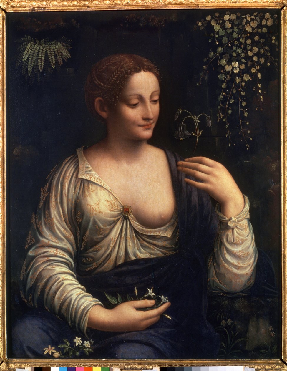 ""Flore"" (Flora) Francesco Melzi festménye (1493-1570 körül) 1510-1515 Dim. 76x63 cm Szentpétervári Ermitázs Múzeum alkotó: Francesco Melzi or Melzo