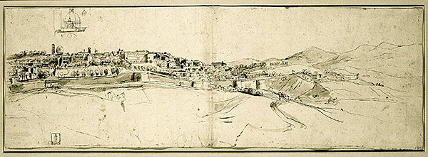 Róma kilátása (toll és tinta, mosás papíron) alkotó: Francesco Panini