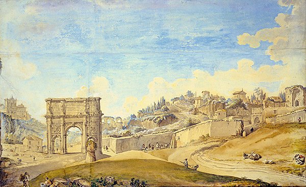 Róma kilátás (akvarell papíron) alkotó: Francesco Panini