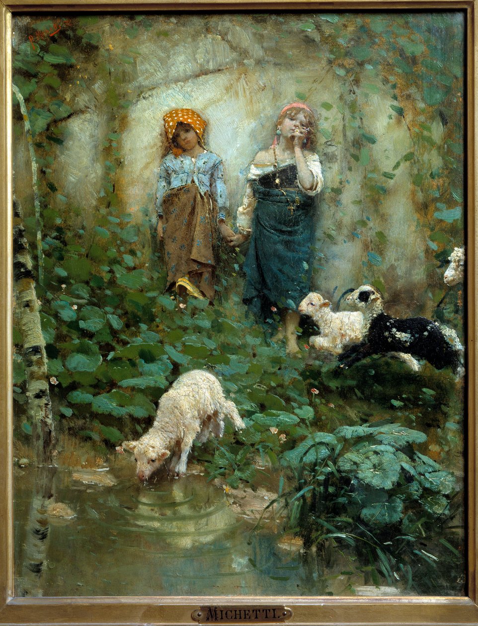 Francesco Paolo Michelli (1851-1929) két kis pásztor festménye, 19. századi Firenze, Modern Művészetek Múzeuma alkotó: Francesco Paolo Michelli