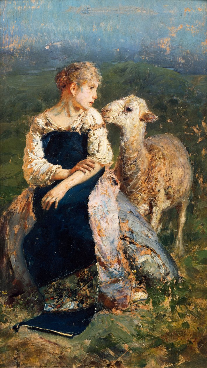 Pásztorlány vagy lány kecskével (olaj, vászon) alkotó: Francesco Paolo Michetti