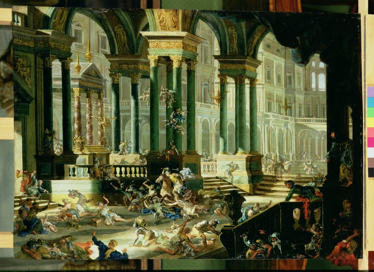 Heliodorus kiűzése Salamon templomából (olaj rézre) alkotó: Francesco Peresi
