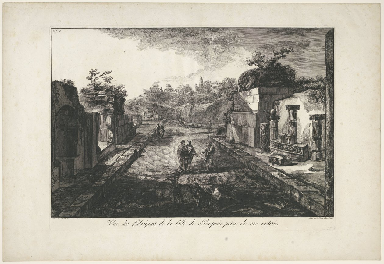 Gezicht op Pompeii romjai Kilátás Pompeia város gyáraira, a bejárattól (cím a tárgyon) alkotó: Francesco Piranesi
