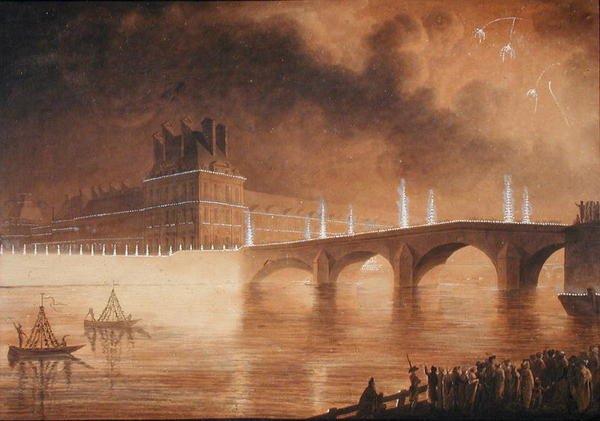 A rakpart és a Pont des Tuileries megvilágítása alkotó: Francesco Piranesi