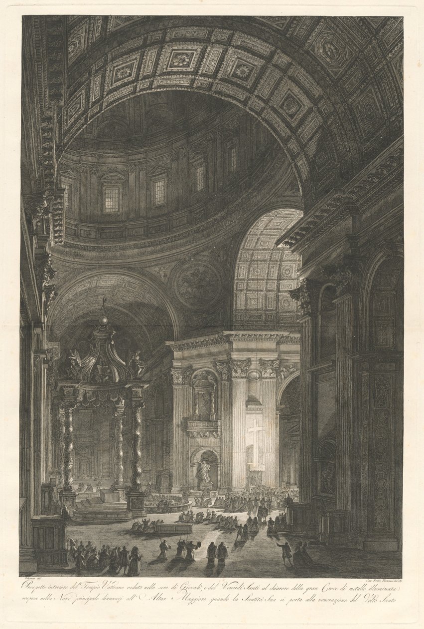 Szent Péter belseje, Szent Péter keresztjének kivilágításával alkotó: Francesco Piranesi