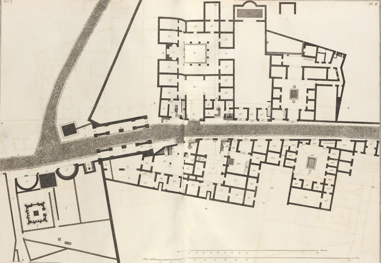Pompei város bejáratának és környező épületeinek nagy rajza az Ant...-ból, 1804. alkotó: Francesco Piranesi