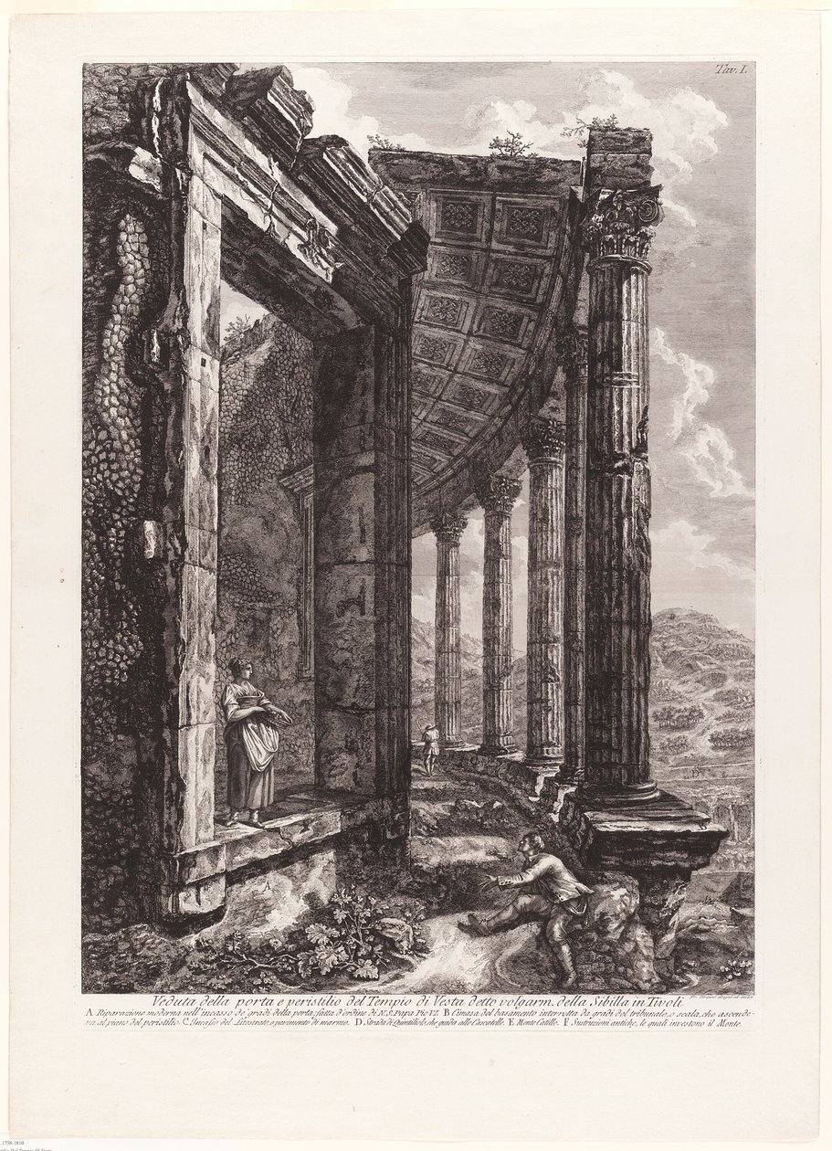 Kilátás a Vesta templom ajtajára és perisztylájára alkotó: Francesco Piranesi