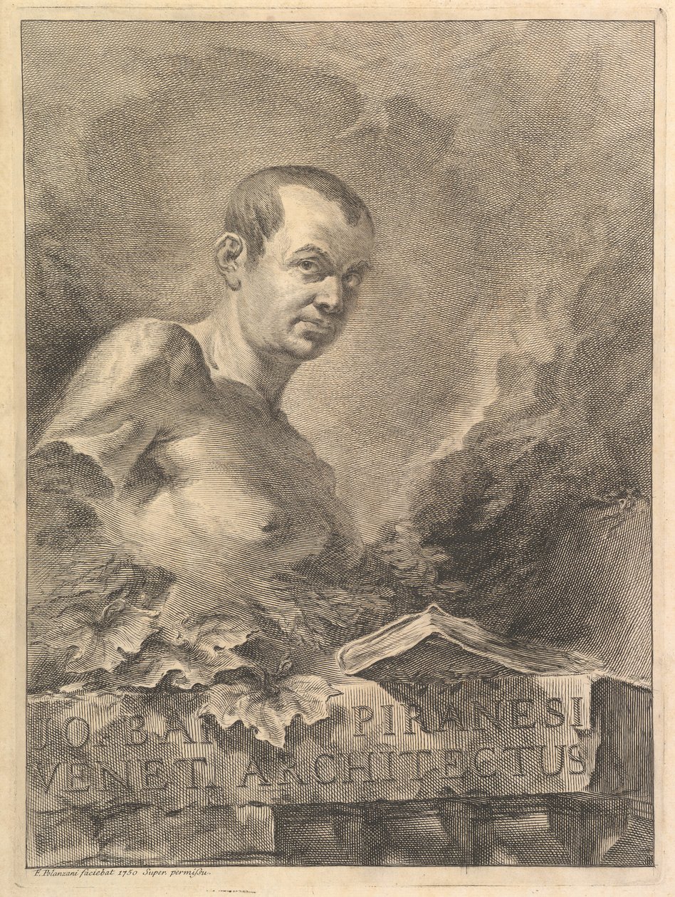 G.B. portréja Piranesi antik mellszobrot utánozva, az Opere vare di Architettura...-ból, 1750. alkotó: Francesco Polanzani