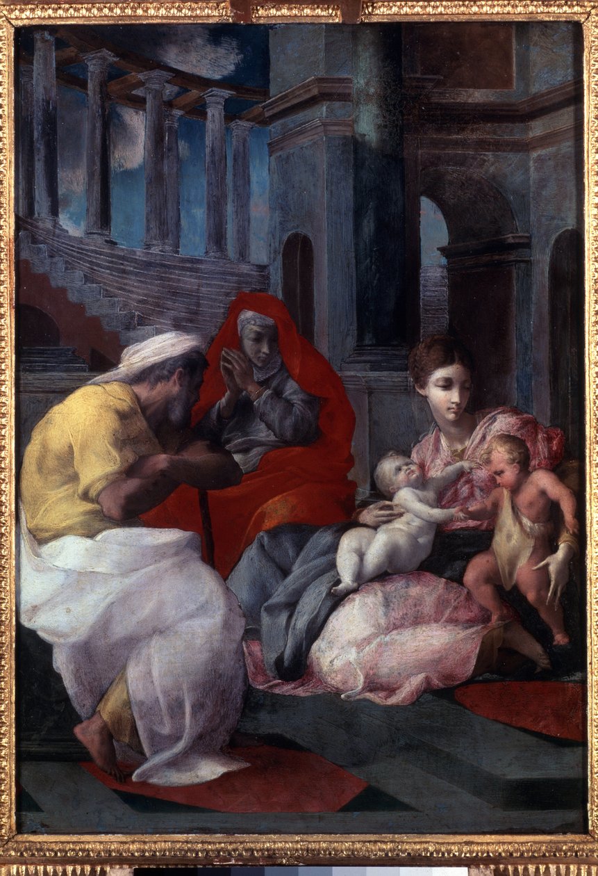 "A Szent Család Keresztelő Szent Jánossal és Szent Erzsébettel" (A Szent Család Keresztelő Jánossal és Szent Erzsébettel) Francesco Primaticcio festménye, Le Primatice (1504-1570) alkotó: Francesco Primaticcio