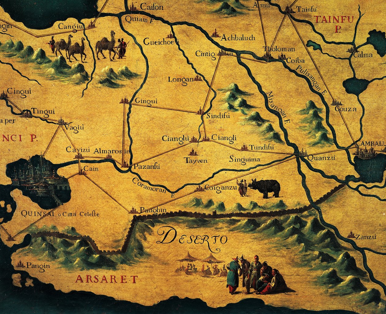 Marco Polo útvonala a keleti sivatagokon át, Tartár térképe alkotó: Francesco and Ramusio Giovan Battista Grisellini