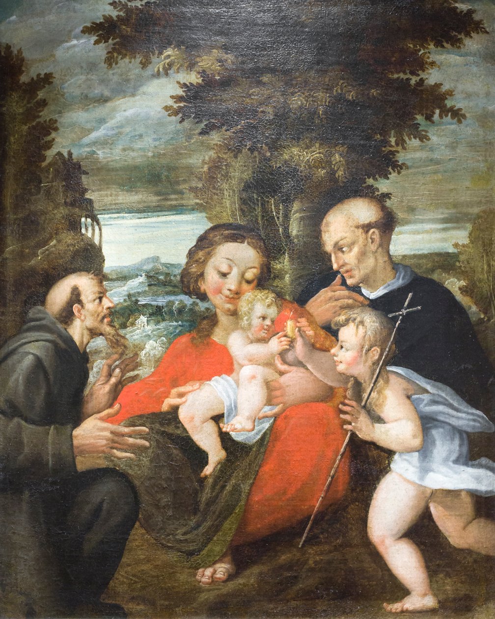 Madonna a gyermekkel, Szent János, Szent Ferenc és egy bencés szent (olaj, vászon) alkotó: Francesco Rondani