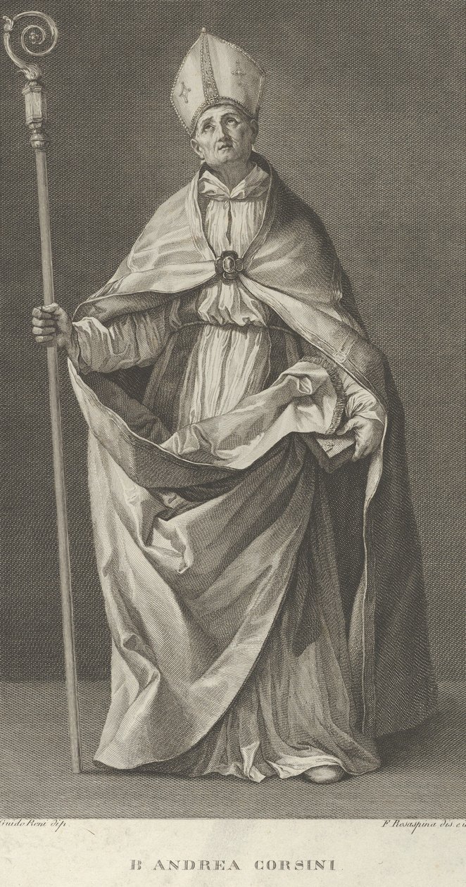 Szent Andrea Corsini fiesolei püspöknek öltözve, kezében egy crossert néz, kb. 1780-1841. alkotó: Francesco Rosaspina