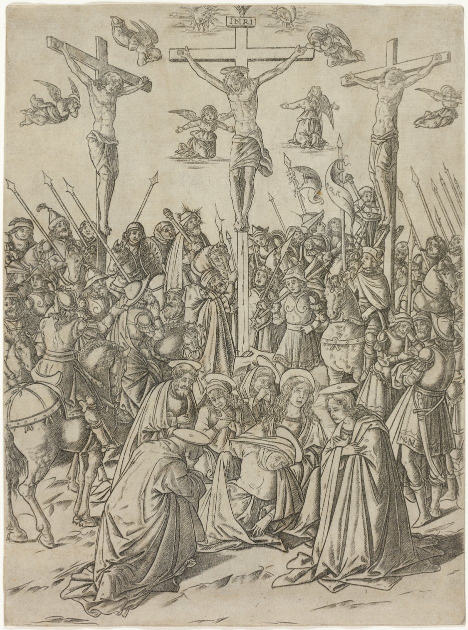 A keresztre feszítés a két tolvajjal, tizedik tábla a Szűz és Krisztus életéből alkotó: Francesco Rosselli
