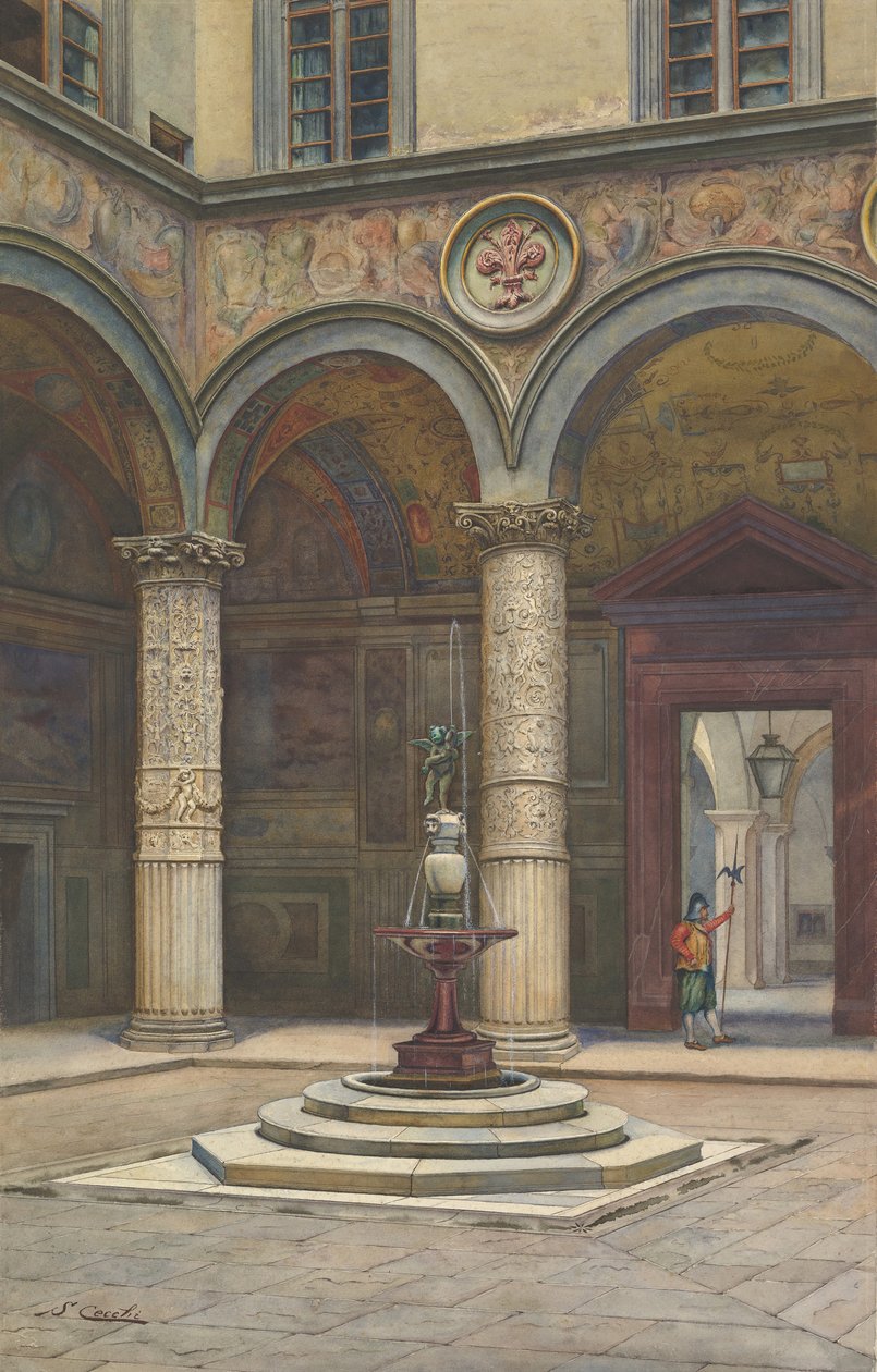 A Palazzo Vecchio udvara, Firenze, 19. század. alkotó: Francesco Salviati