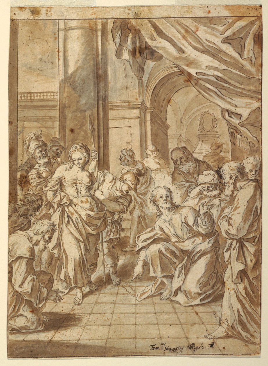 Rajz, Krisztus és a házasságtörő asszony, 1750-60 alkotó: Francesco Saverio Mergolo