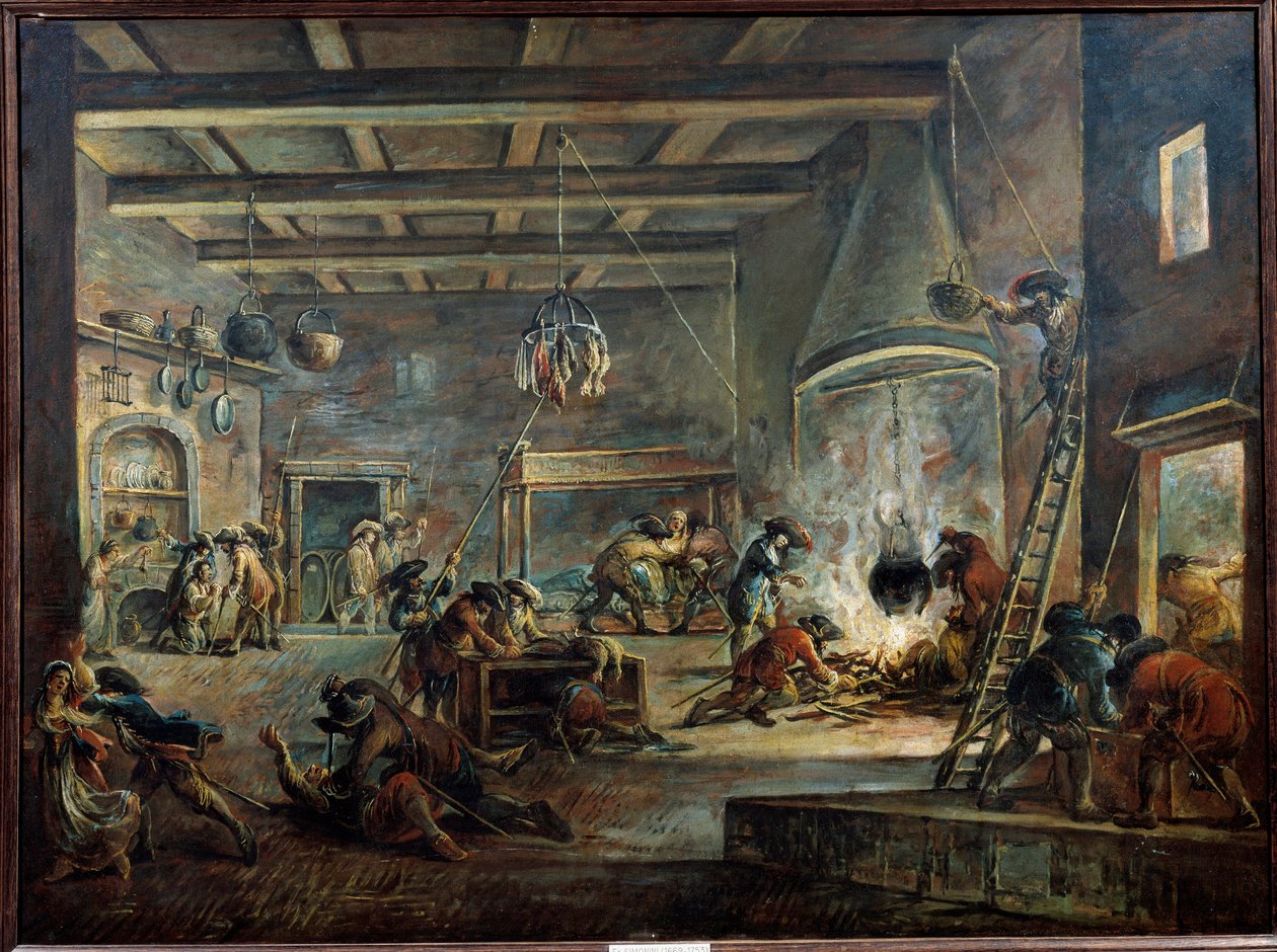 Tanya kifosztása. Francesco Simonini (1686-1753) festménye Jacques Callot után alkotó: Francesco Simonini