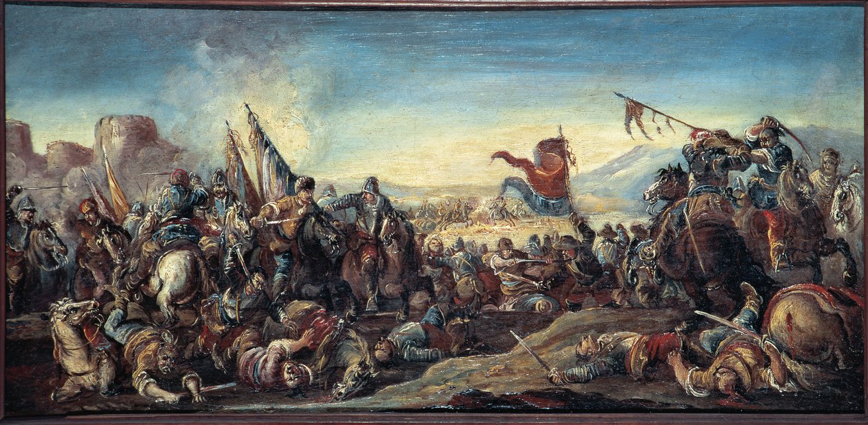 Venetói-osztrák-oszmán háború (harmadik osztrák-oszmán háború vagy hetedik velencei-oszmán háború) "" Csata velenceiek és törökök között Korfun, Görögországban alkotó: Francesco Simonini