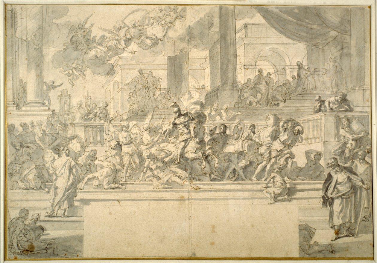 Heliodorus kiűzve a templomból (toll és tinta krétával, papíron) alkotó: Francesco Solimena
