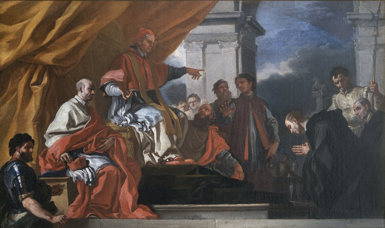 Szent Willibald III. Gergely pápa áldását kéri, mielőtt evangelizálná a szászokat alkotó: Francesco Solimena
