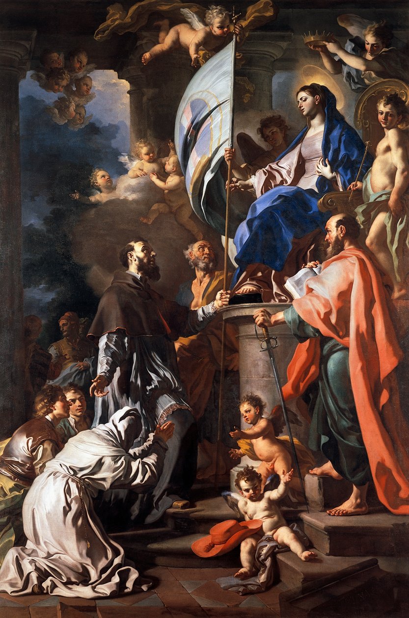 St Bonaventure megkapta a Madonna-i Szent Sír zászlót, Francesco Solimena (1657-1747), San Paolo-székesegyház, Aversa, Campania, Olaszország alkotó: Francesco Solimena
