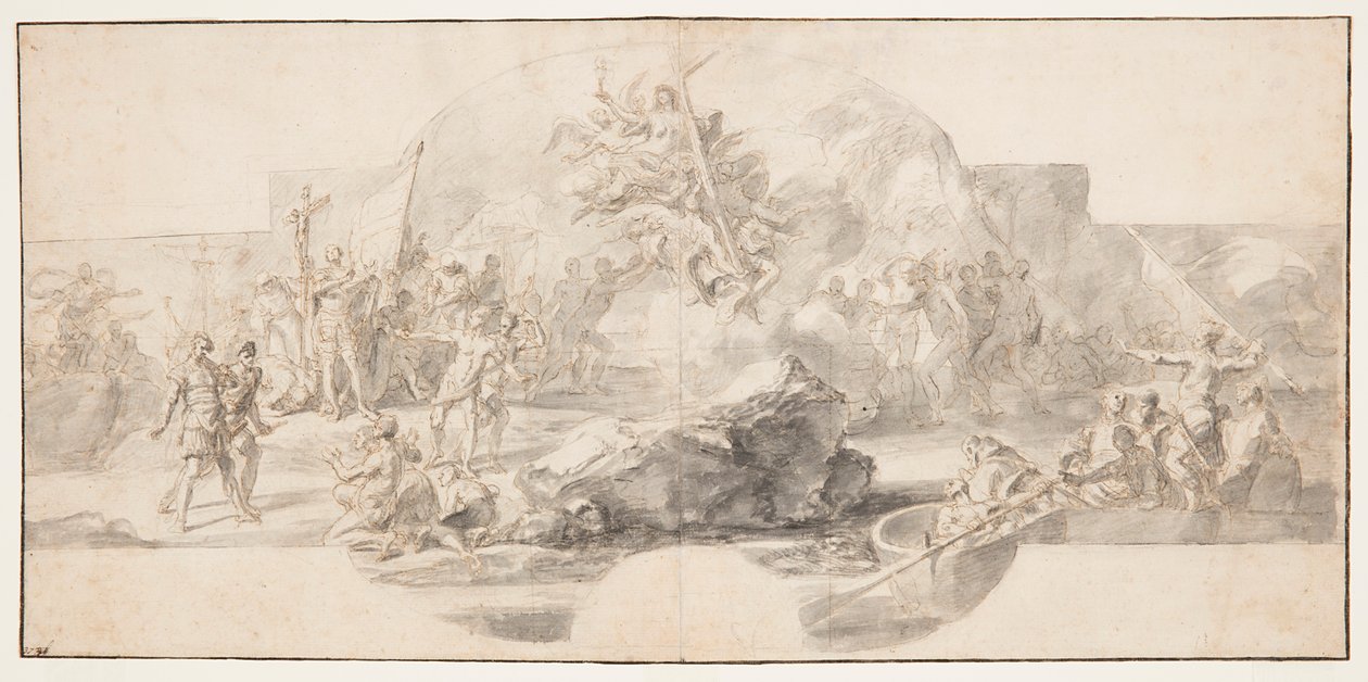 Tanulmány a festészethez "Kolumbusz leszállása Amerikában", Sala del Minor Consiglio, Palazzo Ducale, Genova, Olaszország alkotó: Francesco Solimena