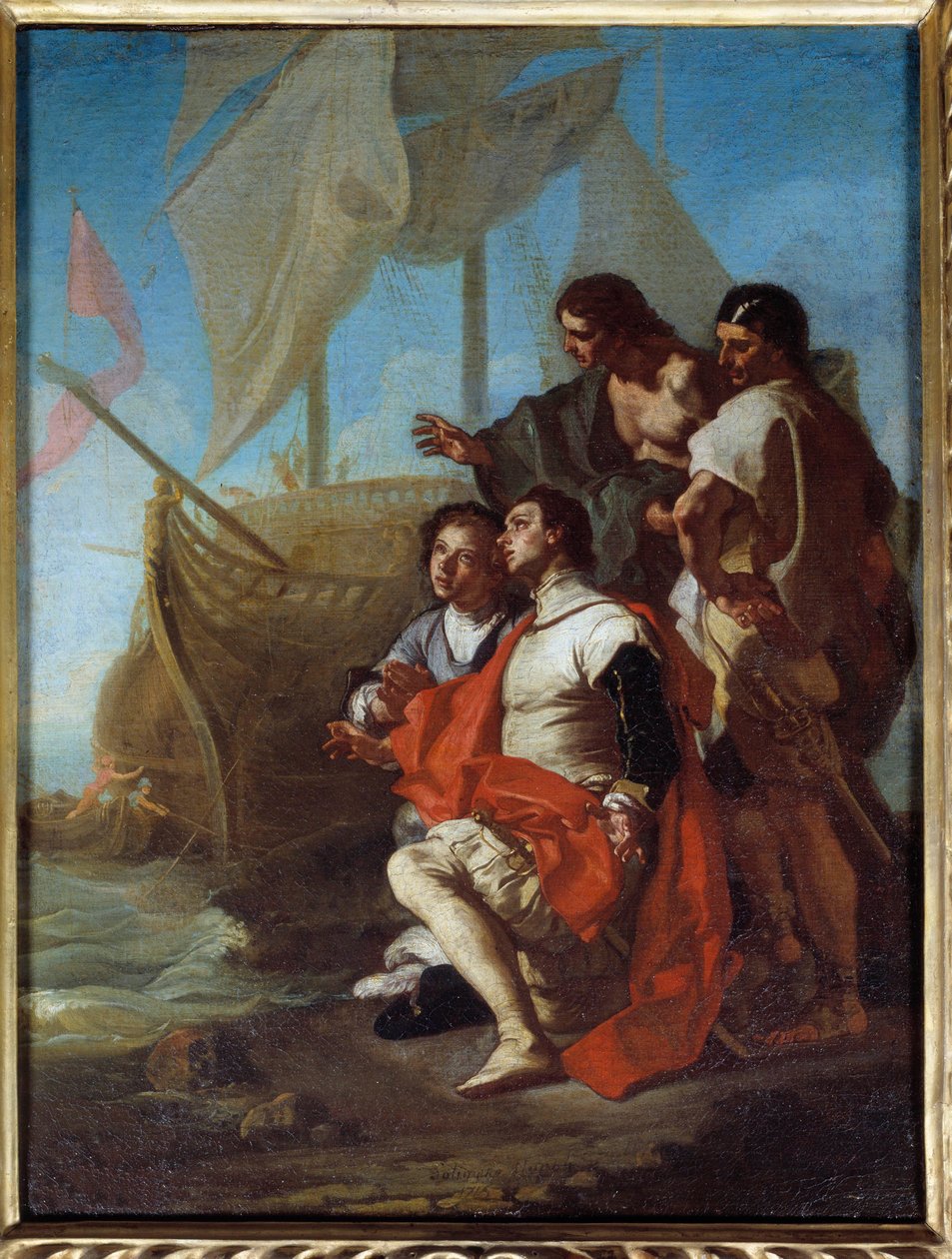 Kolumbusz Kristóf (1451-1506) felfedező érkezése Amerikába Francesco Solimena festménye dit l