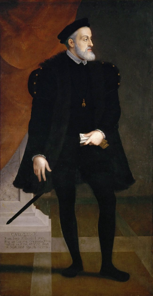 V. Károly császár (1500-1558) portréja – Francesco Terzio (Terzi) (1523-1591 körül). Olaj, vászon, c. 1550. Mérete : 204x108 cm. Művészettörténeti Múzeum, Vienne alkotó: Francesco Terzio