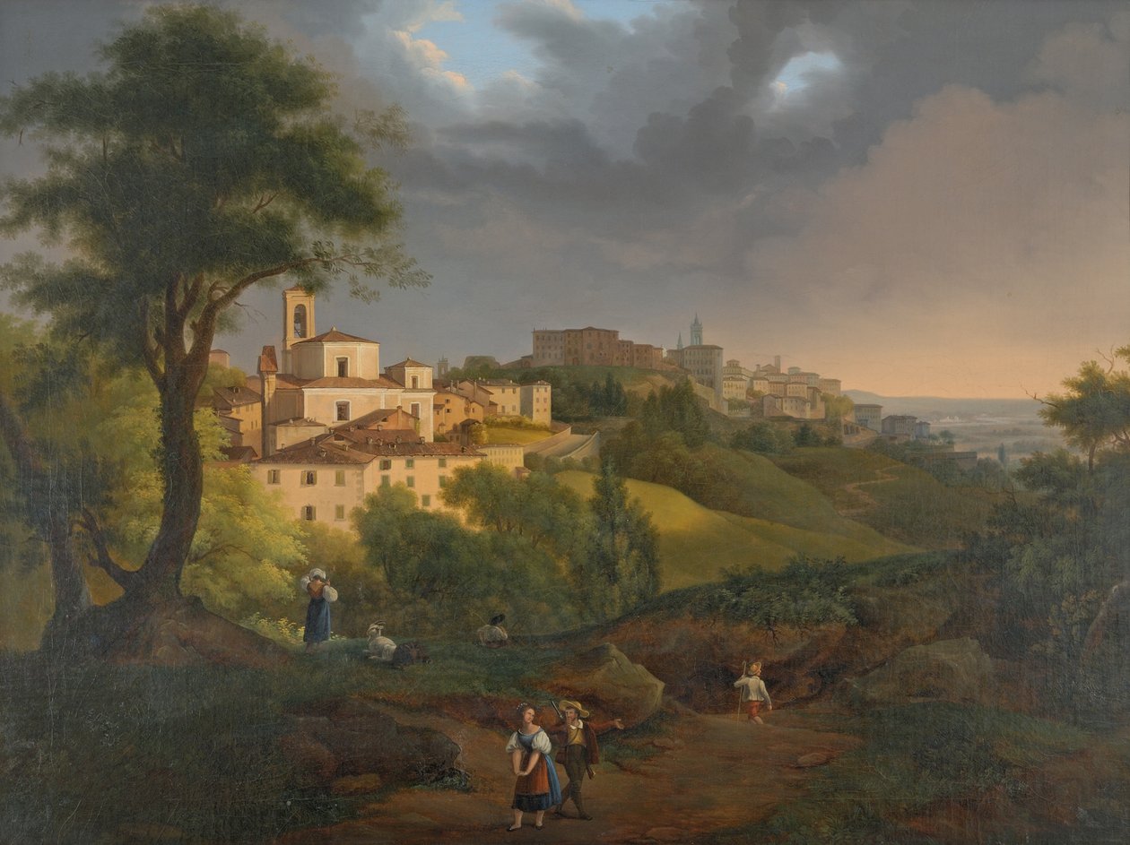 Kilátás a Borgo-ra, a bergamói csatornára alkotó: Francesco Trecourt