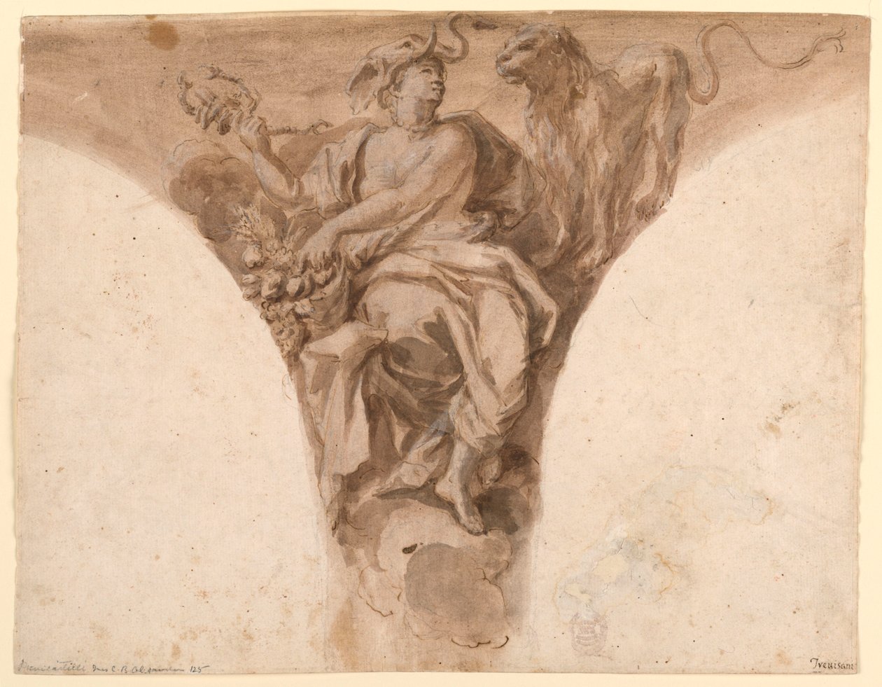 Rajz, Afrika, A római Szent Péter templom keresztelő előcsarnokának függőoszlopának terve, 1713-26 alkotó: Francesco Trevisani