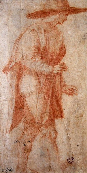 Kalapos paraszt (piros kréta papíron) alkotó: Francesco Ubertini Il Bacchiacca