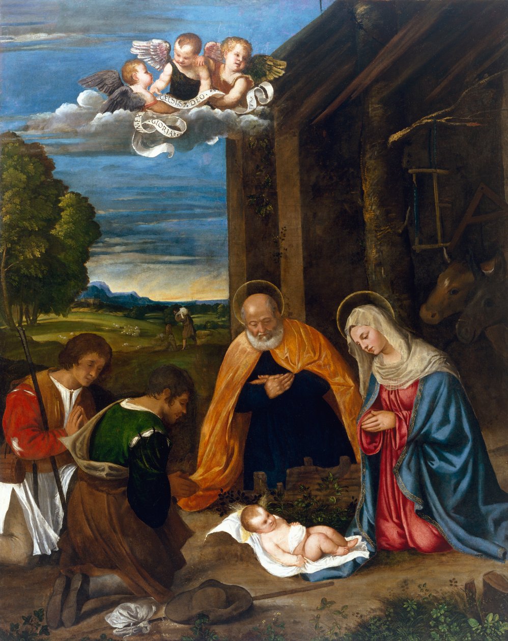 Születés pásztorokkal, 1519-26 körül alkotó: Francesco Vecellio