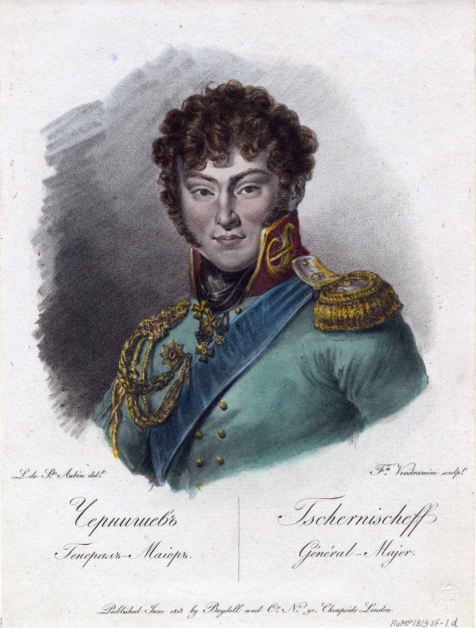 Alekszandr Ivanovics Csernisov gróf portréja (Alexandre Ivanovics Tchernychev herceg vagy Csernyicsov vagy Csernyicsev herceg) (1786-1857) - Vendramini, Francesco (1780-1856) - 1813 - Rézkarc, akvarell - 24,2x18,2 alkotó: Francesco Vendramini
