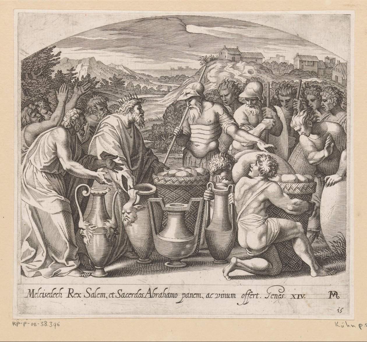 Ábrahám találkozása Melkisédekkel Festmények Raphael loggiájában (sorozat címe) La Sacra Genesi (sorozat címe) alkotó: Francesco Villamena