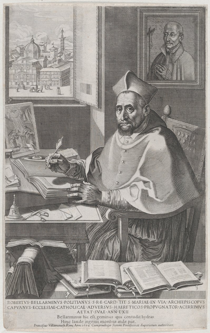 Roberto Bellarmino bíboros az íróasztalánál, ír, 1604. alkotó: Francesco Villamena