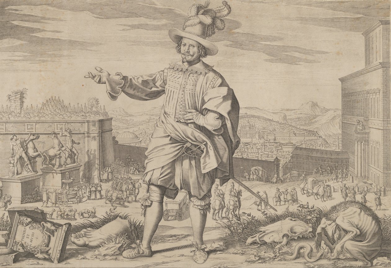 Ioannes Altus Johann Alten, a svájci gárda portréja, aki a Quirinal és... mellett áll, 1623. alkotó: Francesco Villamena