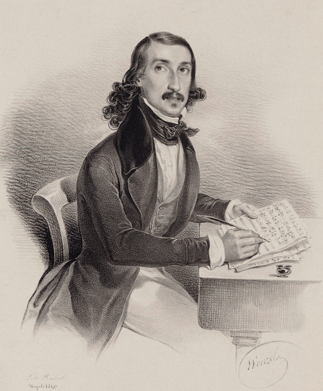 Giacinto Marras énekes és zeneszerző portréja 1810-1883, 1840. alkotó: Francesco Wenzel