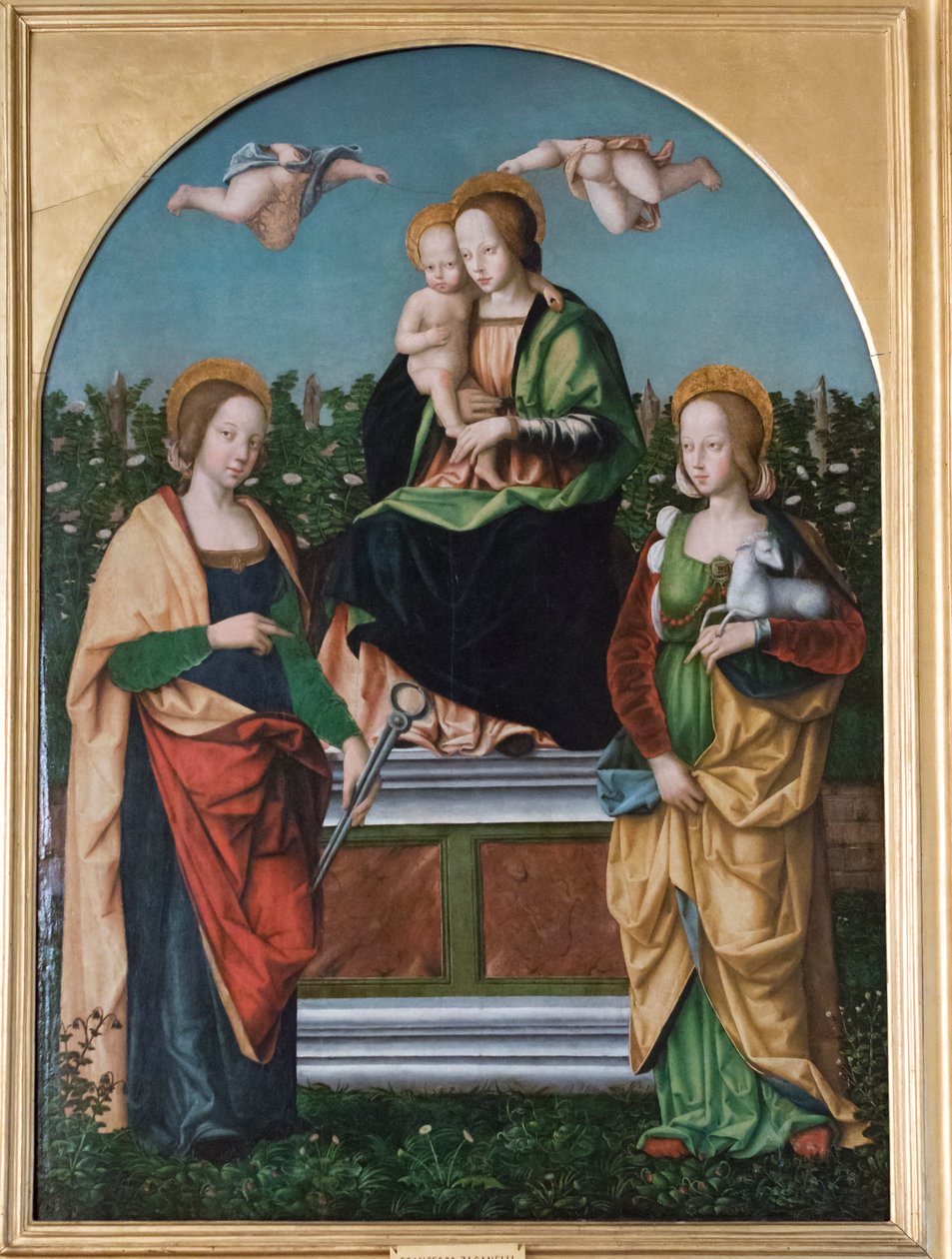 Madonna és gyermek, Szent Agáta és Szent Ágnes alkotó: Francesco Zaganelli di Bosio