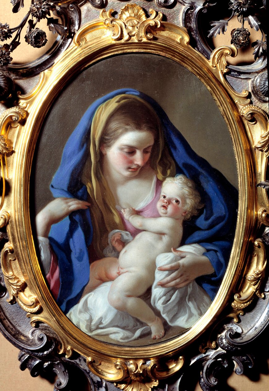 Francesco de Mura (1696-1782) Szűz és gyermek festménye. 18. századi madridi királyi palota alkotó: Francesco de Mura