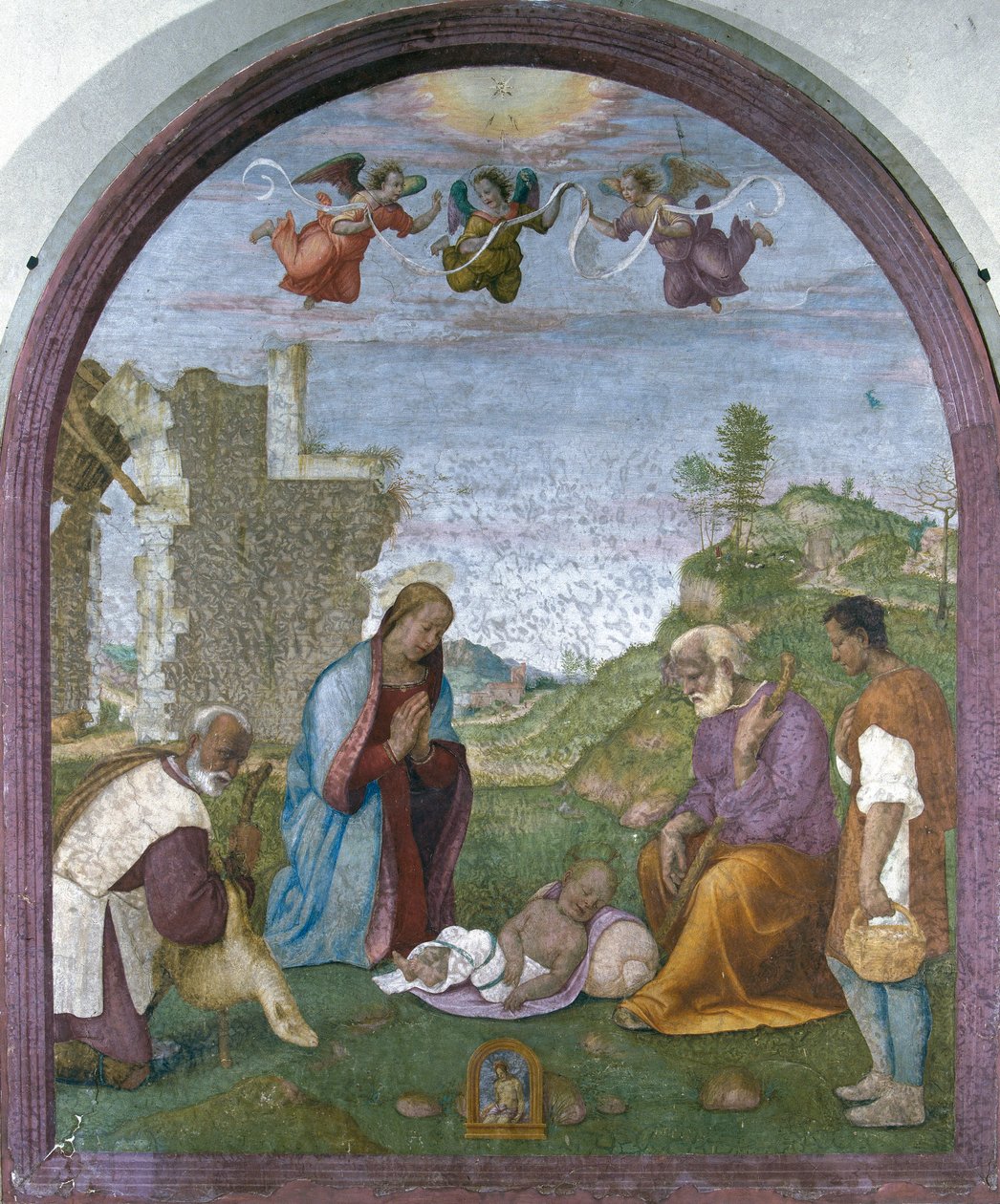 A Pásztorok imádása (freskó) alkotó: Francesco di Cristofano Franciabigio