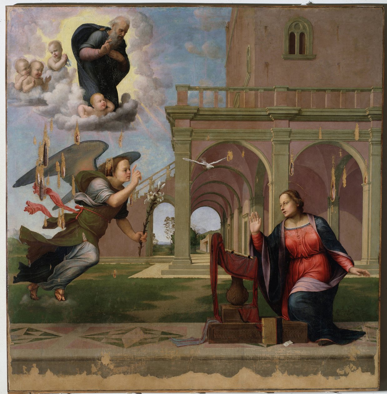 Angyali üdvözlet - olaj, fa alkotó: Francesco di Cristofano Franciabigio