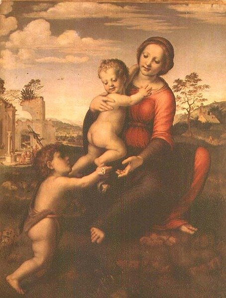 Kút Madonnája vagy Madonna gyermekével a fiatal Keresztelő Szent Jánossal, 1503-2009 körül (tempera a panelen) alkotó: Francesco di Cristofano Franciabigio