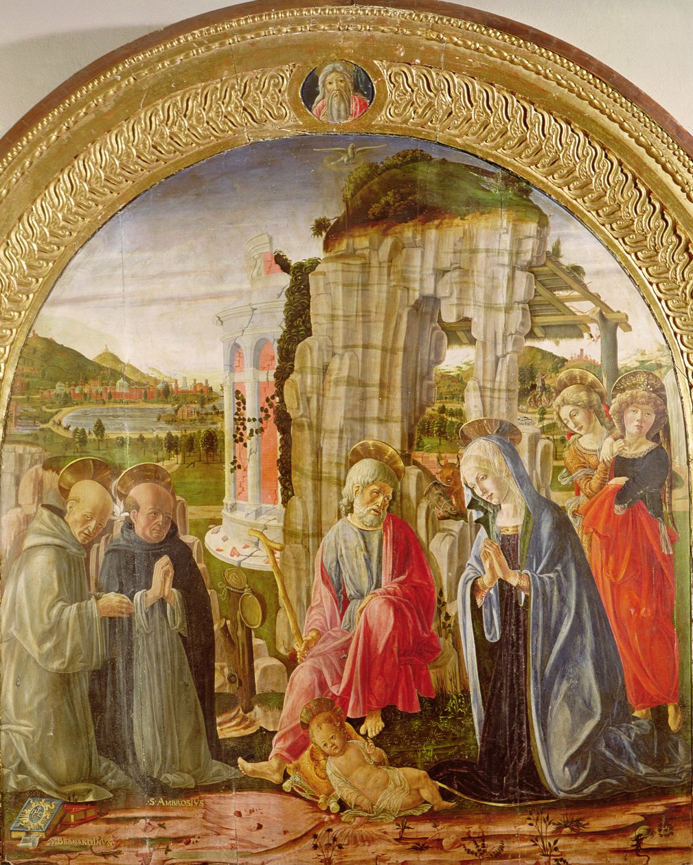 Szent Ambrus és Szent Bernát gyermekimádása (olaj, tábla) alkotó: Francesco di Giorgio Martini
