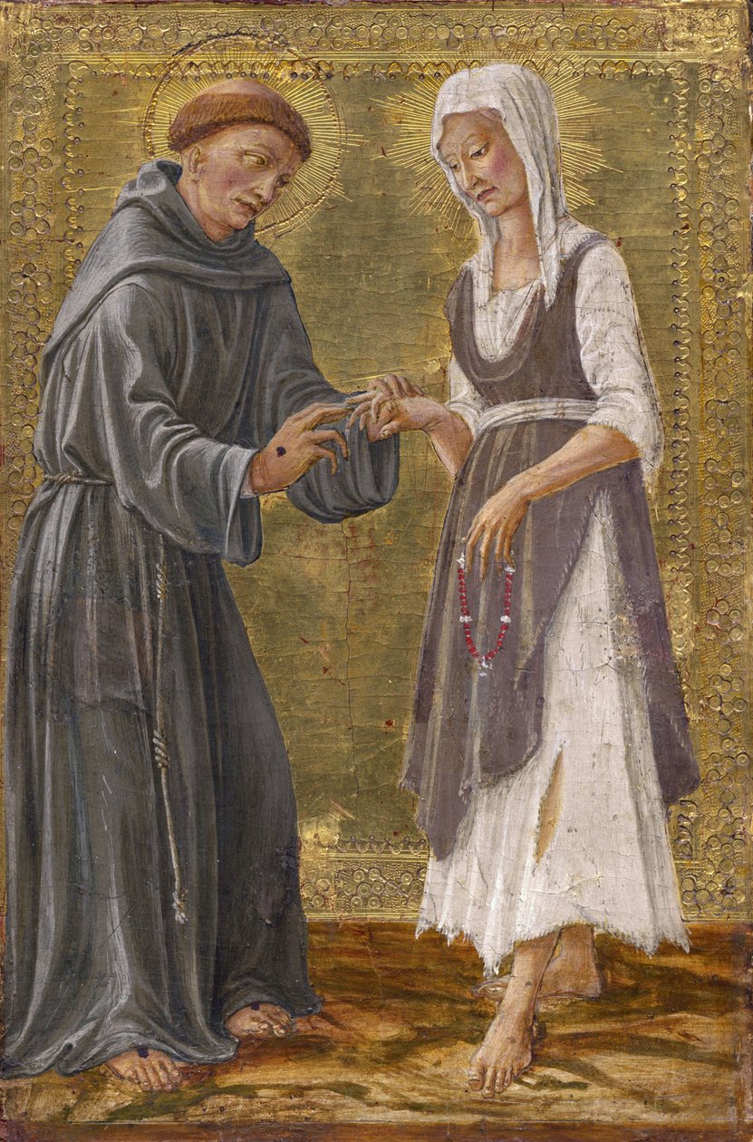 A szent csere Szent Ferenc és Lady Poverty Francesco di Giorgio Martini (1439-1501) között. Tempera a panelen alkotó: Francesco di Giorgio Martini